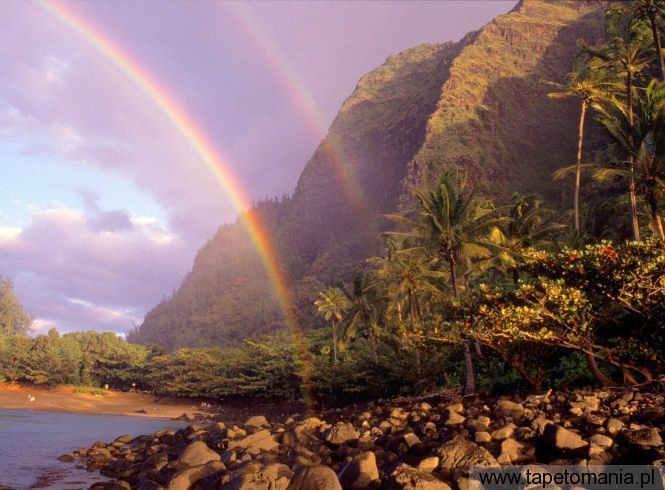 Double Rainbow, Kee Beach, Kauai, Hawaii, Tapety Widoki, Widoki tapety na pulpit, Widoki