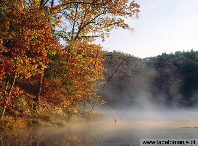 Mist and Autumn Color Along Strahl Lake Indiana, Tapety Widoki, Widoki tapety na pulpit, Widoki