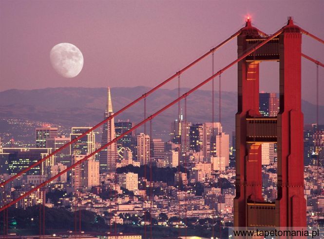 Moon over San Francisco, Tapety Budowle, Budowle tapety na pulpit, Budowle